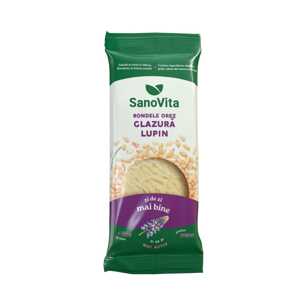 Sanovita Rondele din Orez Expandat cu Glazură de Lupin, 66 g