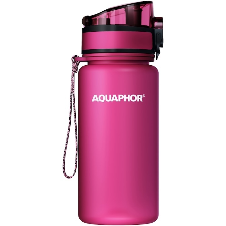 Sticla filtranta Aquaphor City 350 ml, Visiniu, cu filtru inclus 150 L