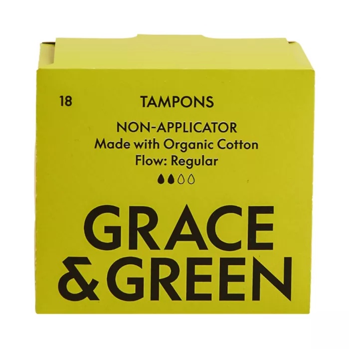 Tampoane din bumbac organic fara aplicator, normal, 18 bucati, grace and green