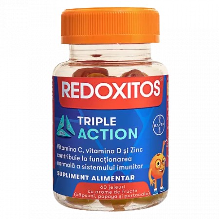 Bayer Redoxitos Triple Action jeleuri cu vitamina C, D si zinc pentru copii, 60 jeleuri