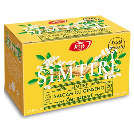 Ceai Salcâm cu Ginseng Simțire, 20 plicuri, Fares