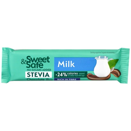 Ciocolată cu lapte cu îndulcitor natural din stevia, 25 g, Sweet & Safe