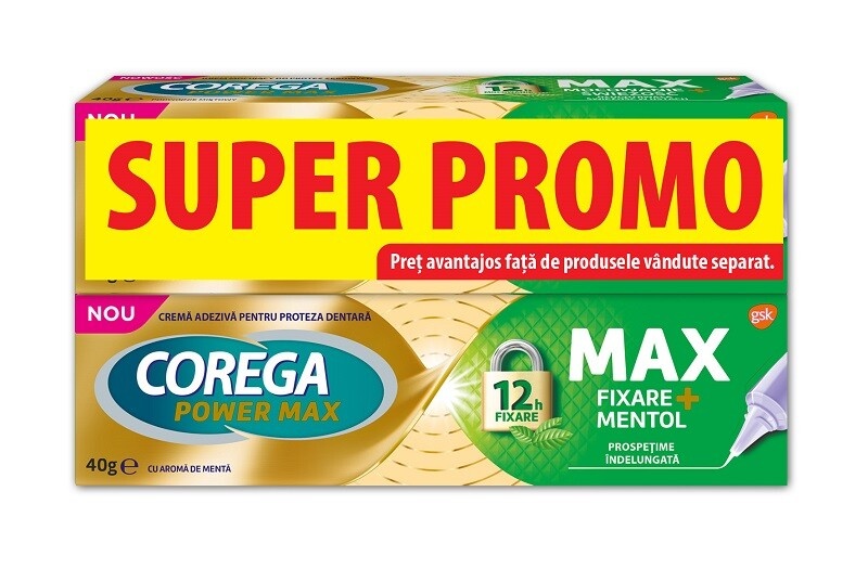 Corega max fixare+ mentol pachet promotional 2x 40g
