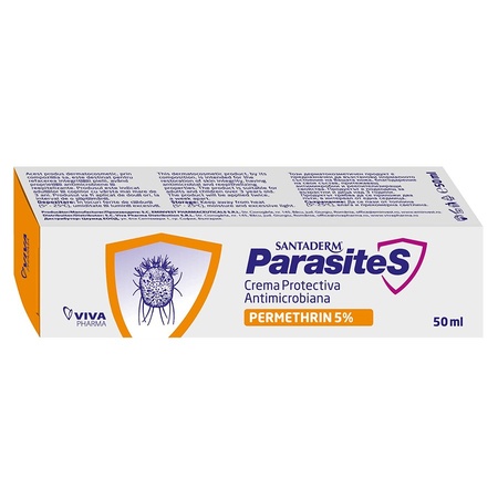 Crema protectiva antimicrobiana cu Permetrina 5% Parasites Santaderm, 50 ml, Viva Pharma