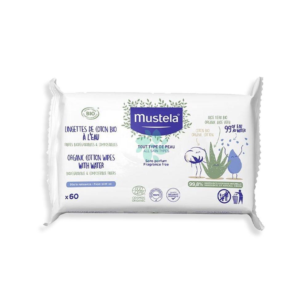 Servetele umede din bumbac eco, 60 bucati, Mustela