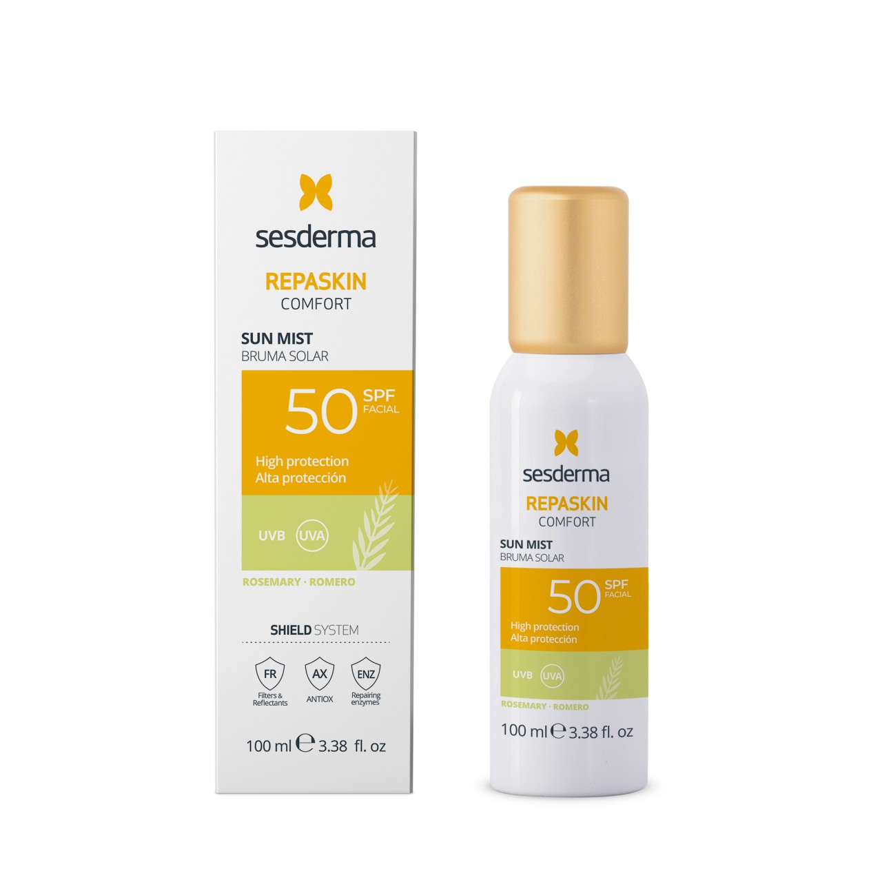 Sesderma Repaskin Comfort Mist Solar Rozmarin SPF 50, spray solar transparent, 100 ml