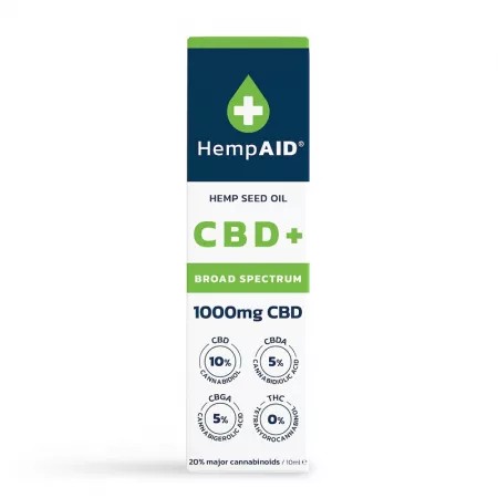 Ulei de Cânepă HempAID 10ml - 1000mg CBD, Organic & Vegan