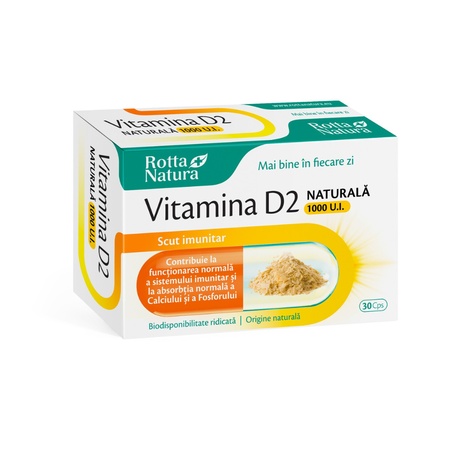 Vitamin D2 Naturală, 1000 U.I., 30 capsule, Rotta Natura