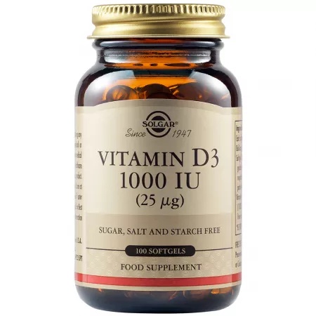 Vitamin D3 1000 UI (25 mcg), 100 capsule moi, Solgar