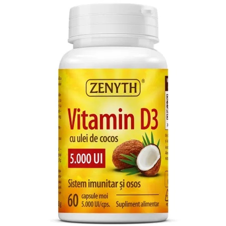 Zenyth Vitamina D3 5000 UI in ulei MCT din cocos, 60 capsule