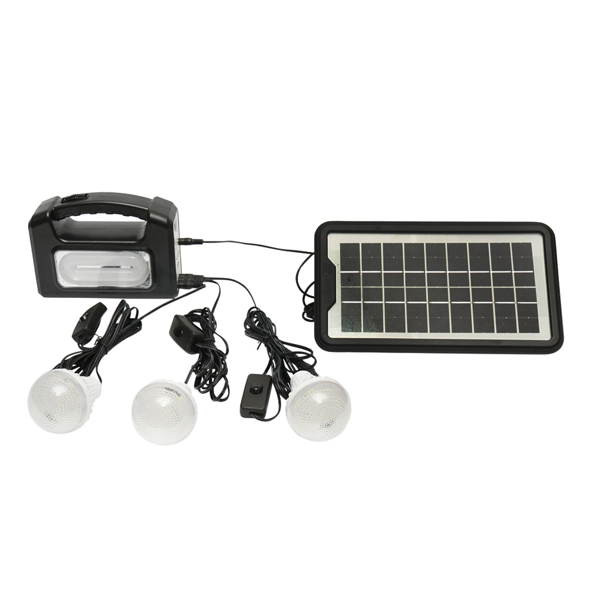 Kit iluminat portabil, LED, cu 3 becuri/proiector, panou solar si baterie 6V, 4.5 Ah, pentru pescuit, camping, GD-7COB, Cod: DISLK19, Gdplus