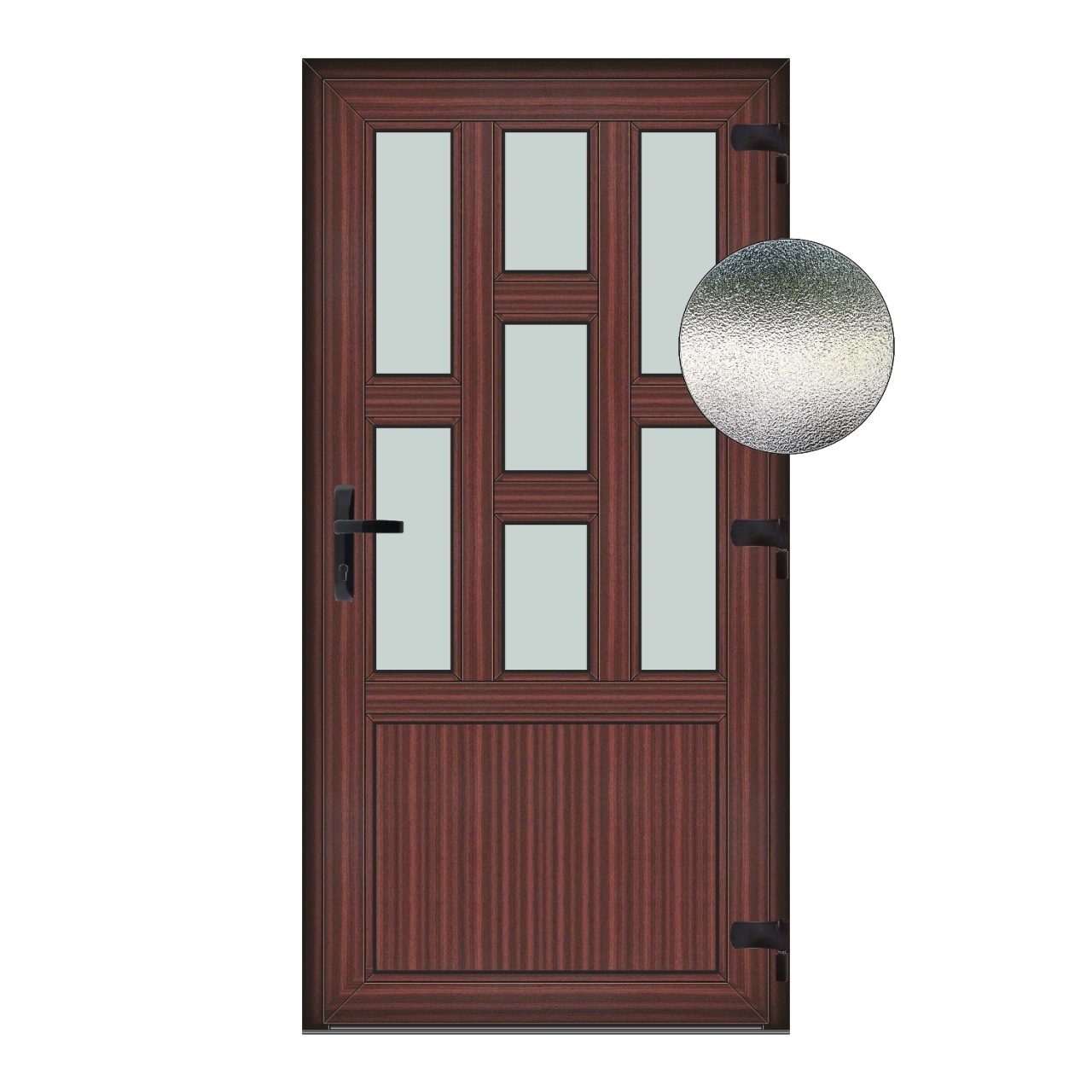 modele sticla usi termopan Usa Capri, PVC & termopan, 80x200cm, mahon, dreapta, Klass, 7cm, 6 camere, sticla mata nisip alb