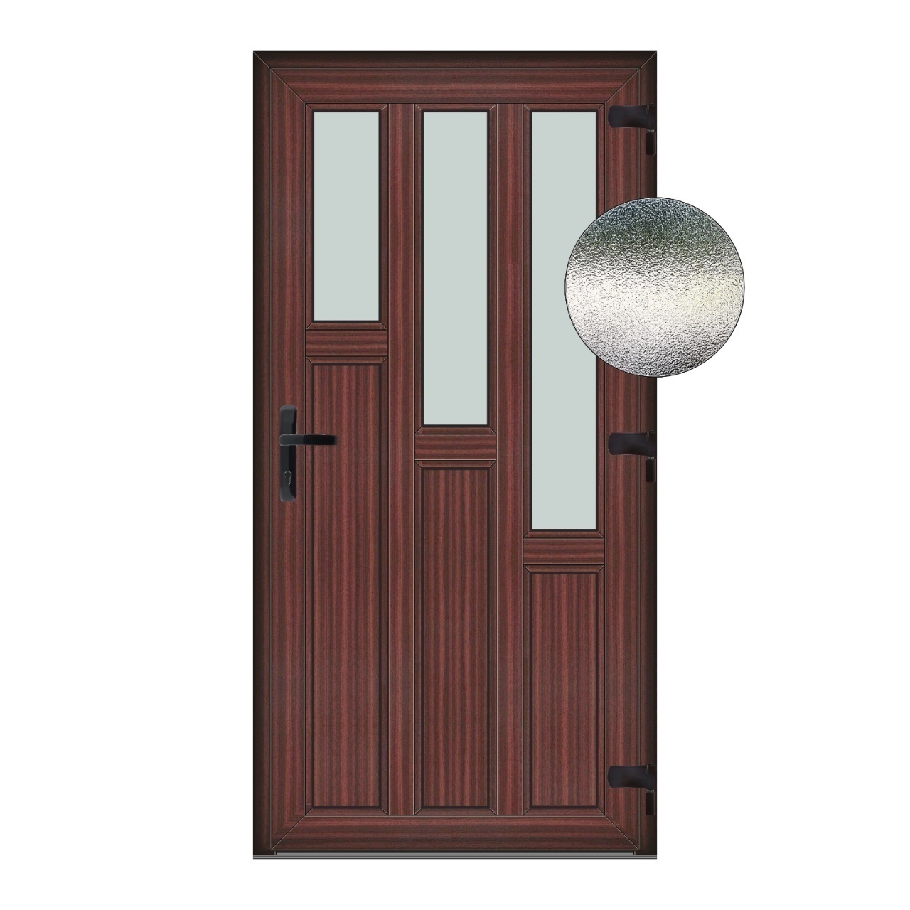 modele sticla usi termopan Usa Leiter, PVC & termopan, 80x210cm, mahon, dreapta, Klass, 7cm, 6 camere, sticla mata nisip alb