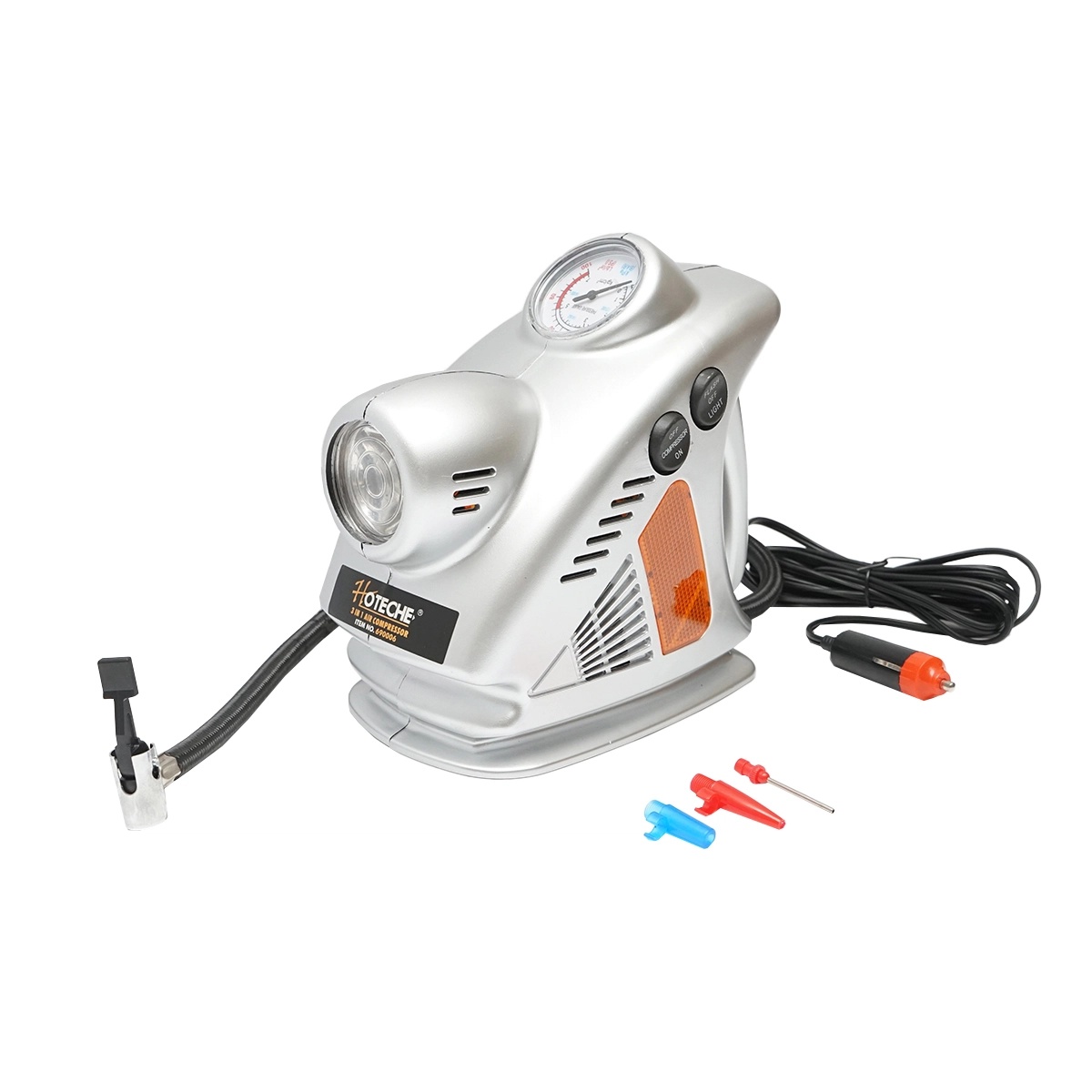 compresor aer auto Compresor auto 12V 3 in 1 cu lanterna si lampa de lucru, presiune maxima 6.9 Bar. Hoteche, HOTECHE, BK92627