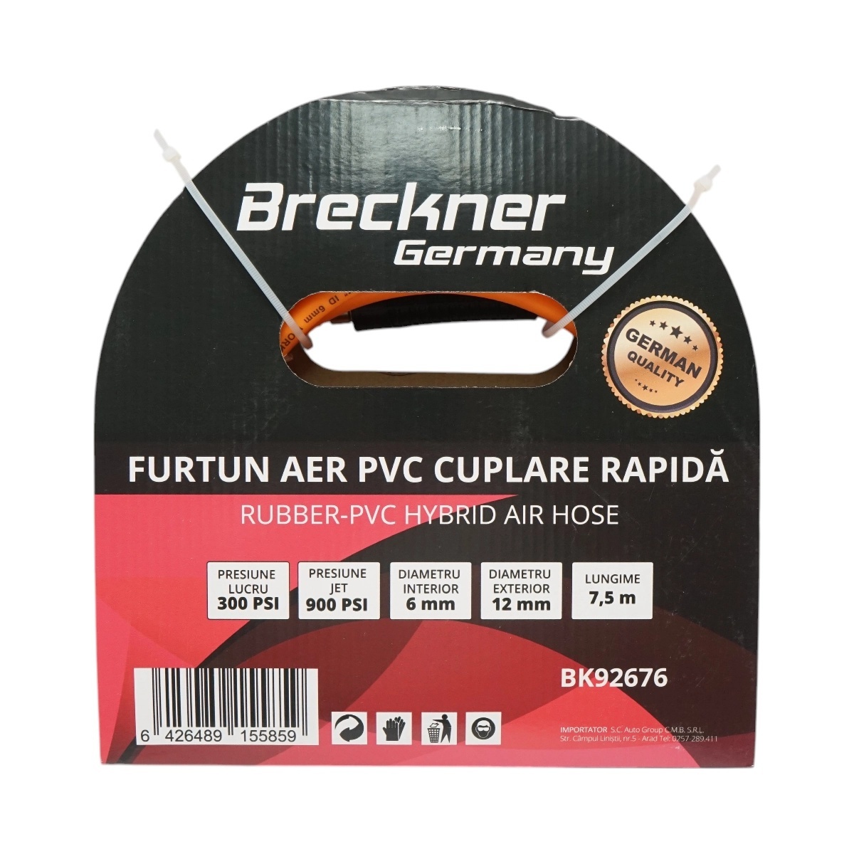 compresor aer auto Furtun aer compresor profesional 7.5m din PVC si cuplare rapida universala Breckner Germany, BRECKNER GERMANY, BK92676