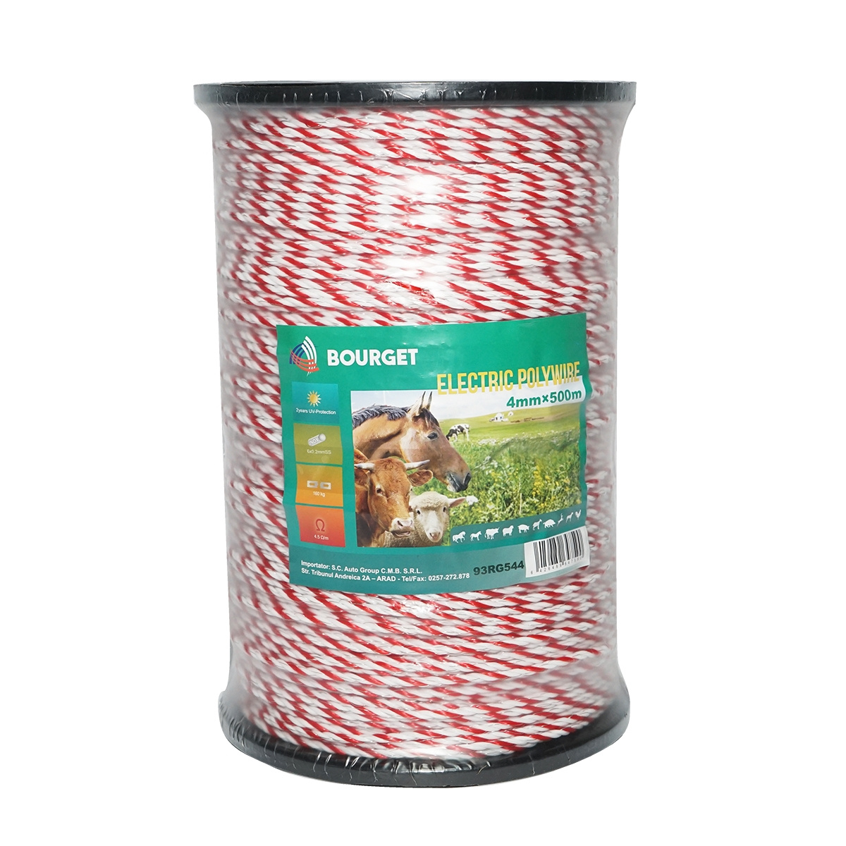 panou gard bordurat 4.5 mm Rola fir alb-rosu fi 4mm 6x0.2mm SS, 500m gard electric, rezistenta 4.5 Ohm, Cod: 93RG544, Brand: BOURGET