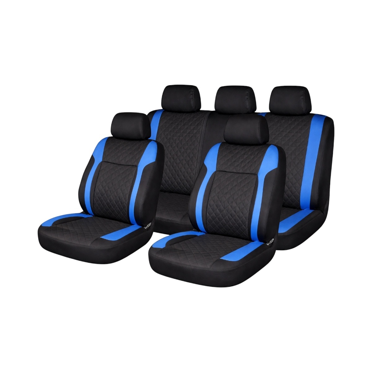 scaune de piele Set huse scaune auto universale Negru-Albastru Diamond, piele ecologica matlasata cu textil, fata + spate 9 piese, DISVG53