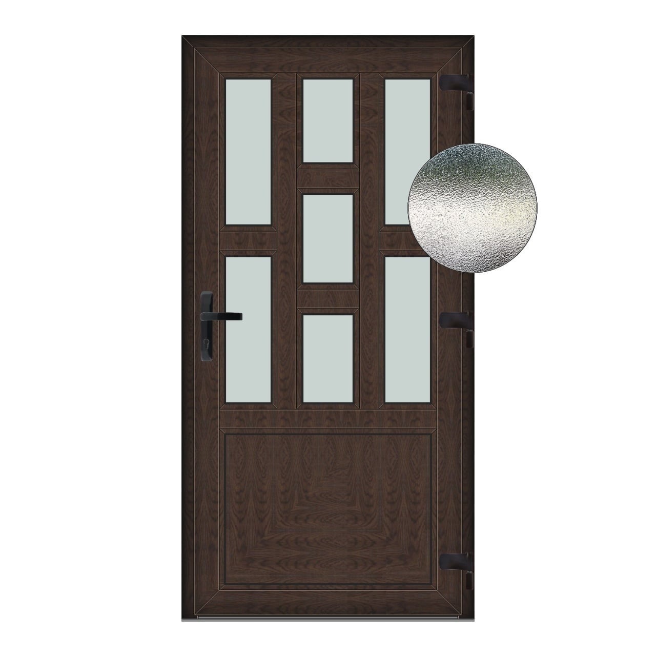 modele sticla usi termopan Usa Capri, PVC & termopan, 110x210cm, tabac (wenge), dreapta, Klass, 7cm, 6 camere, sticla mata nisip alb