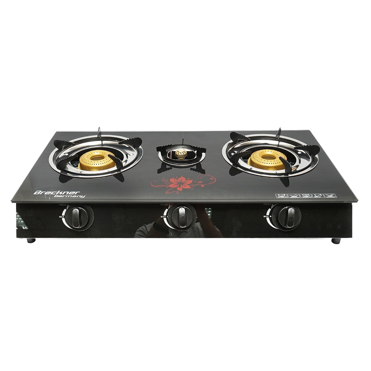 Aragaz, plita cu 3 arzatoare metalice 2.5KW, sticla securizata 700x380x94mm , Cod: BK78957, Marca: BRECKNER GERMANY