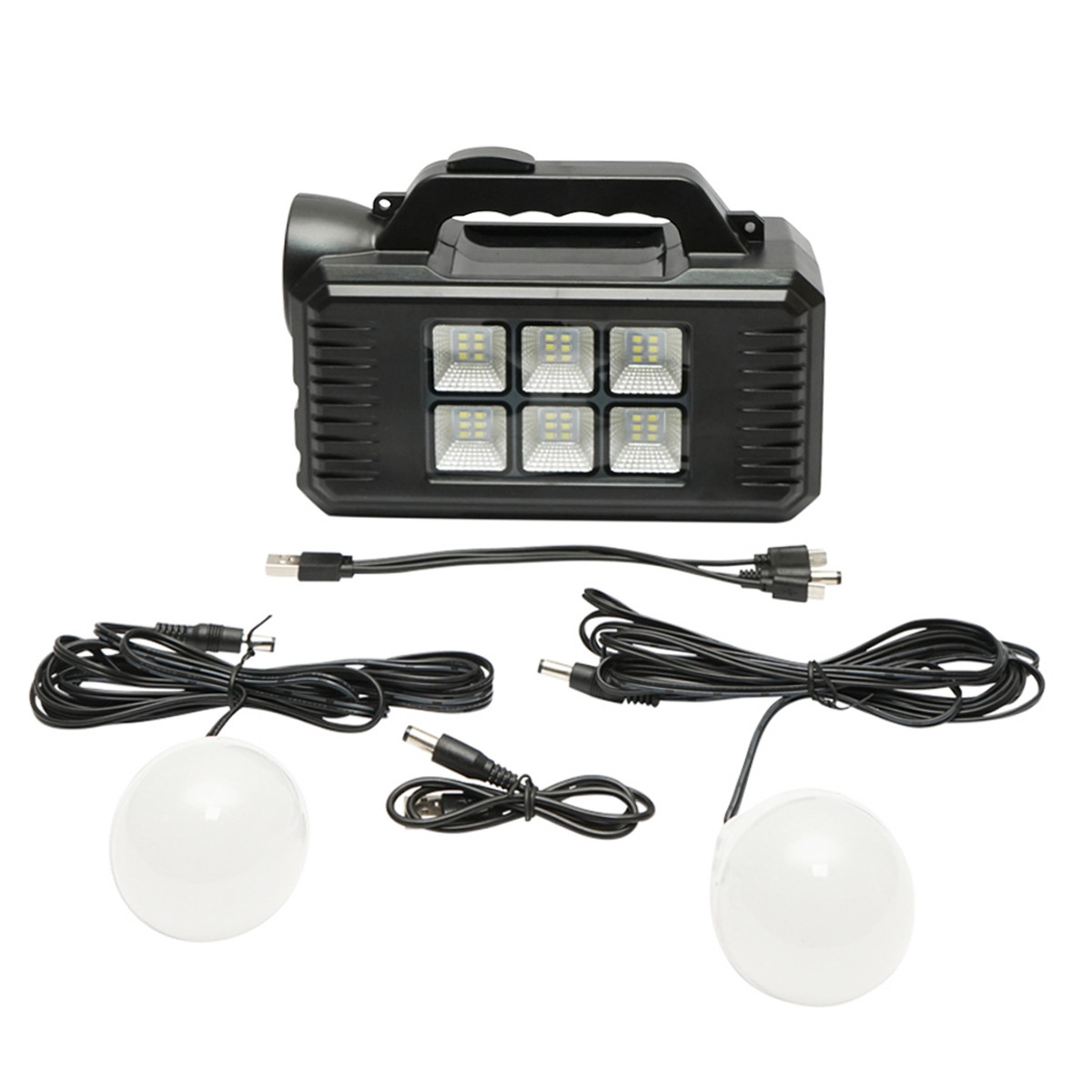 Kit iluminat portabil LED, cu 2 becuri/proiector, panou solar si baterie 4000 mAhH, pentru pescuit camping, GD-8077, Cod: DISLK16, Gdplus