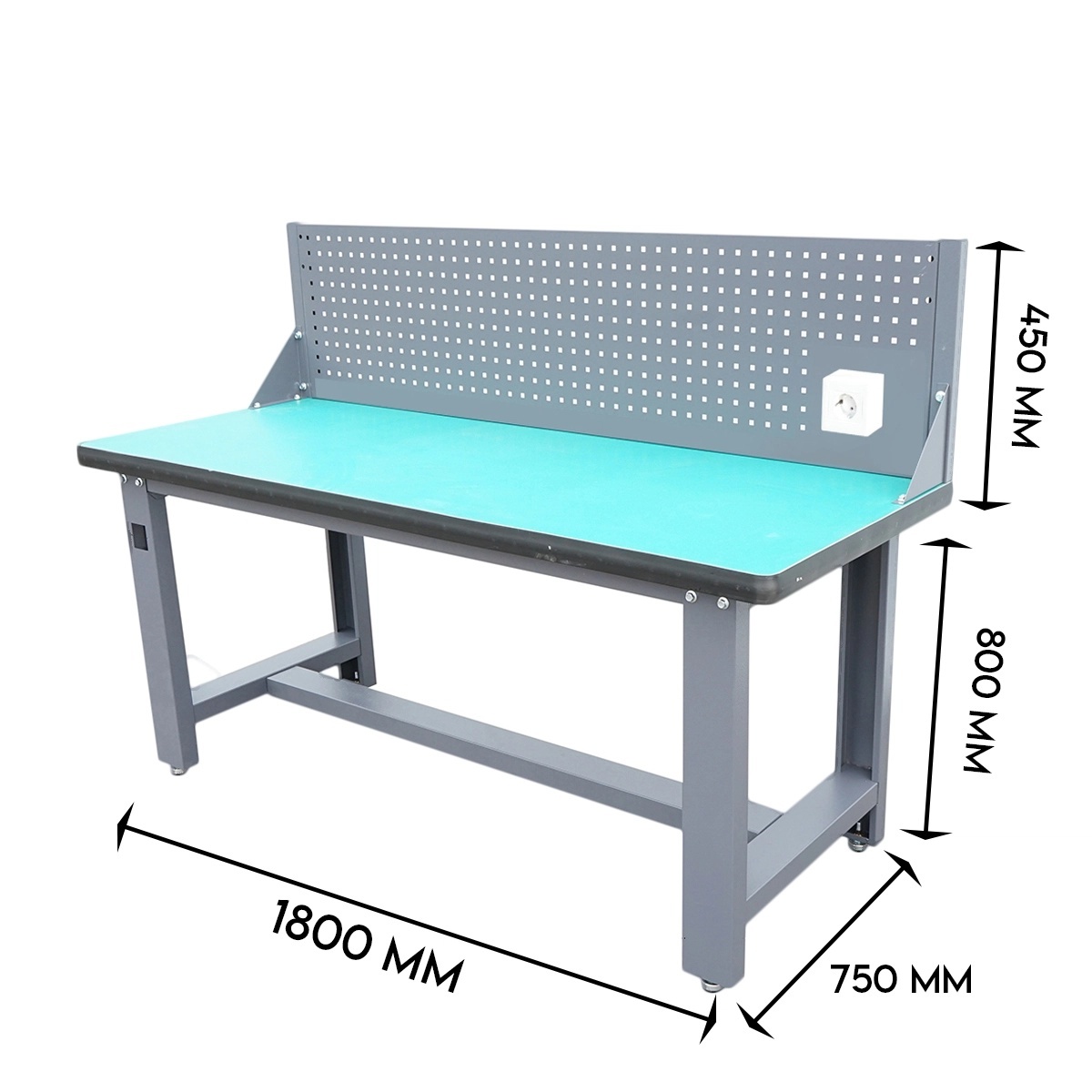 polizoare de banc profesionale Masa, banc de lucru atelier cu priza 220V si panou perforat 1800x750x800+450mm, DISSY62