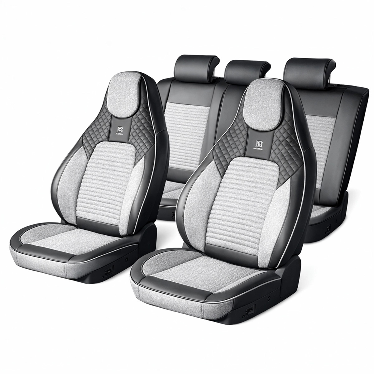 scaune premium Set huse scaune auto Premium Negru-Gri universale, design sport ergonomic, piele ecologica cu insertii textile, fata + spate 11 piese, DISVG59
