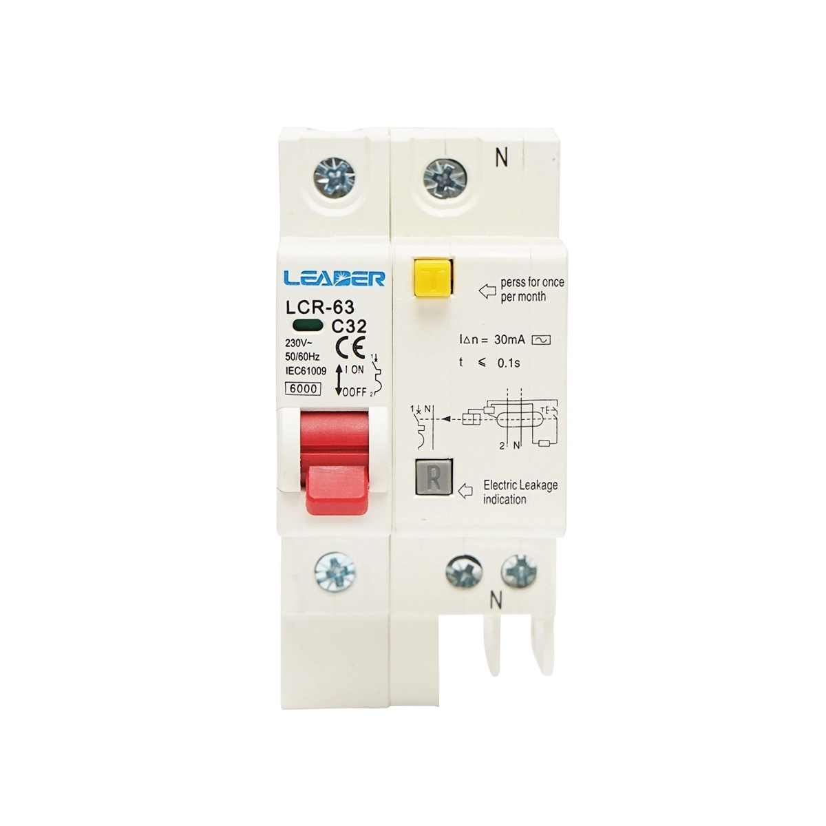 siguranta automata cu filet 32a Siguranta diferentiala automata RCBO 1P+N, 32A, 230V AC, 30mA, 6kA Leader, Leader, BK87397