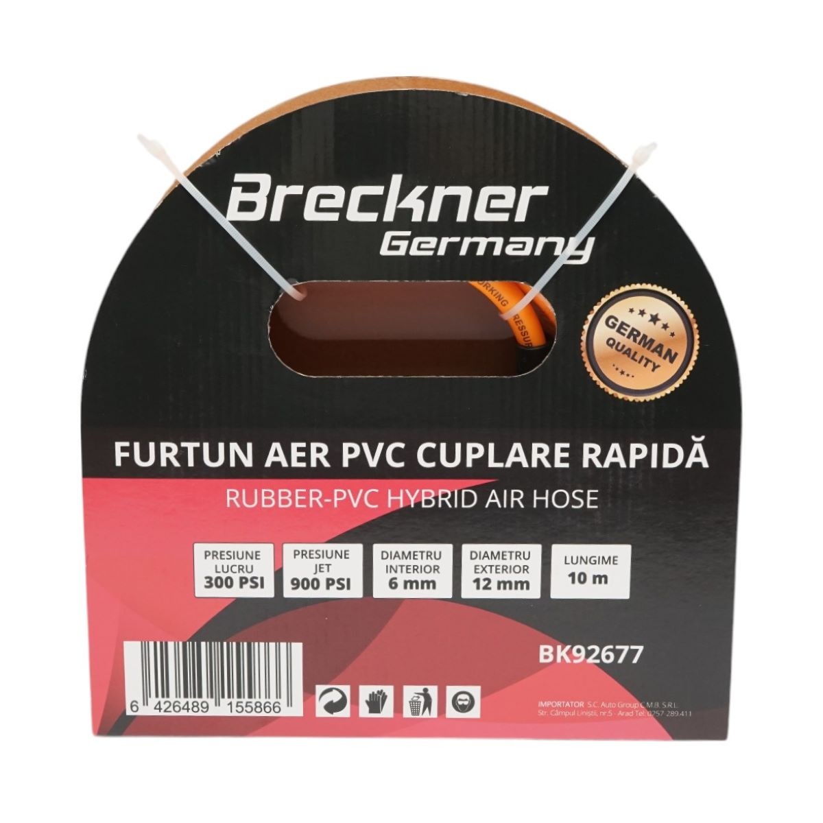 compresor aer auto Furtun aer compresor profesional 10m din PVC si cuplare rapida universala Breckner Germany, BRECKNER GERMANY, BK92677