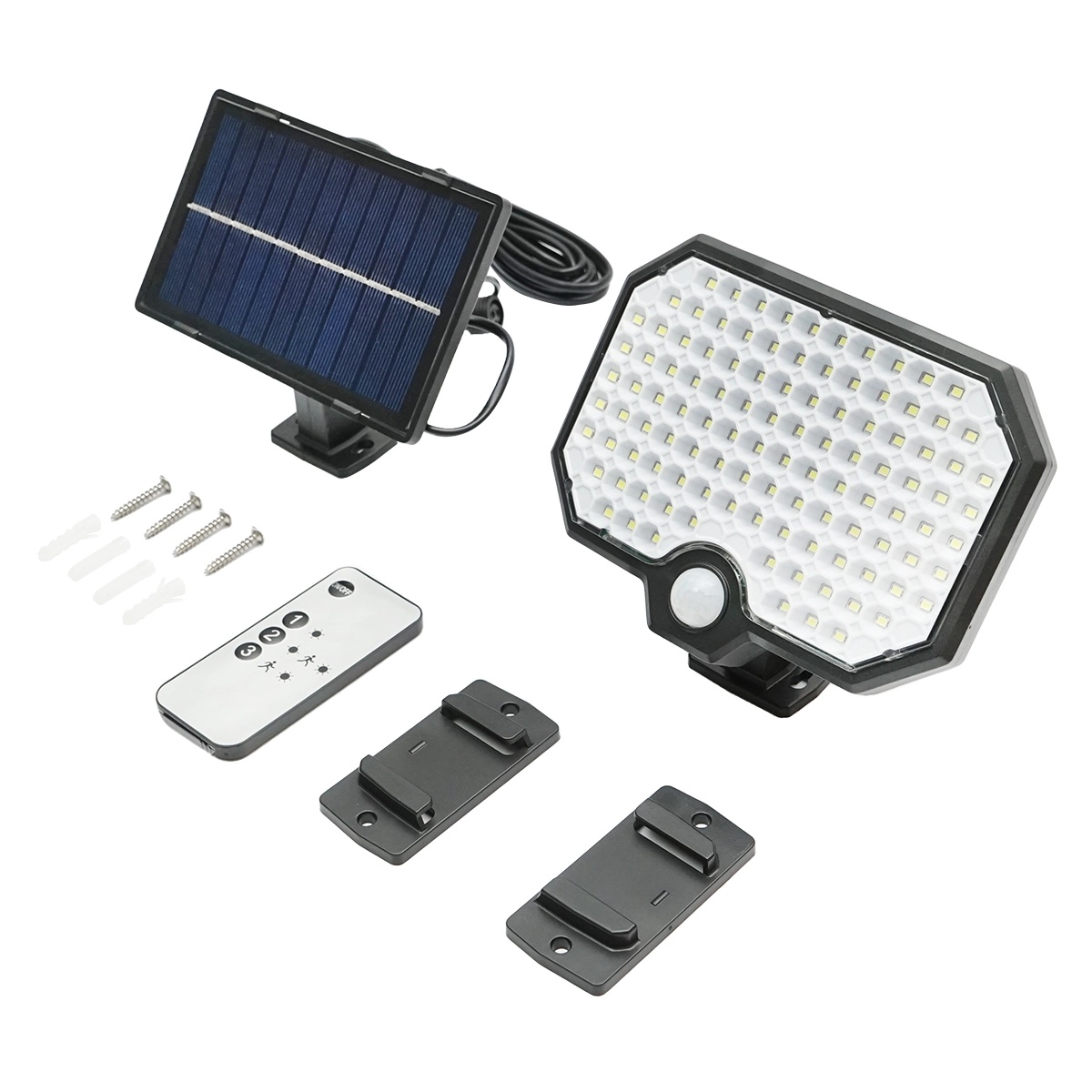 Lampa solara LED 450lm cu panou solar 1.65W/5.5V, baterie 3.7V/1.8 Ah, telecomanda, cablu 5m si senzor crepuscular IP44, Cod: BK69949, Brand:
