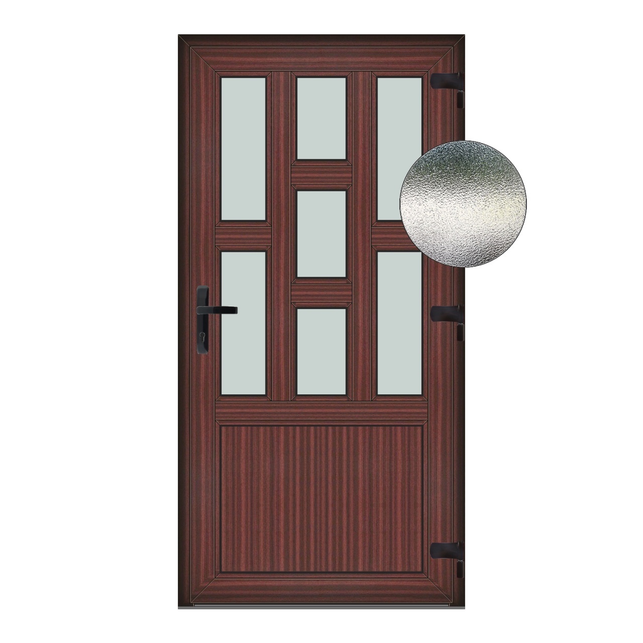 modele sticla usi termopan Usa Capri, PVC & termopan, 80x180cm, mahon, dreapta, Klass, 7cm, 6 camere, sticla mata nisip alb