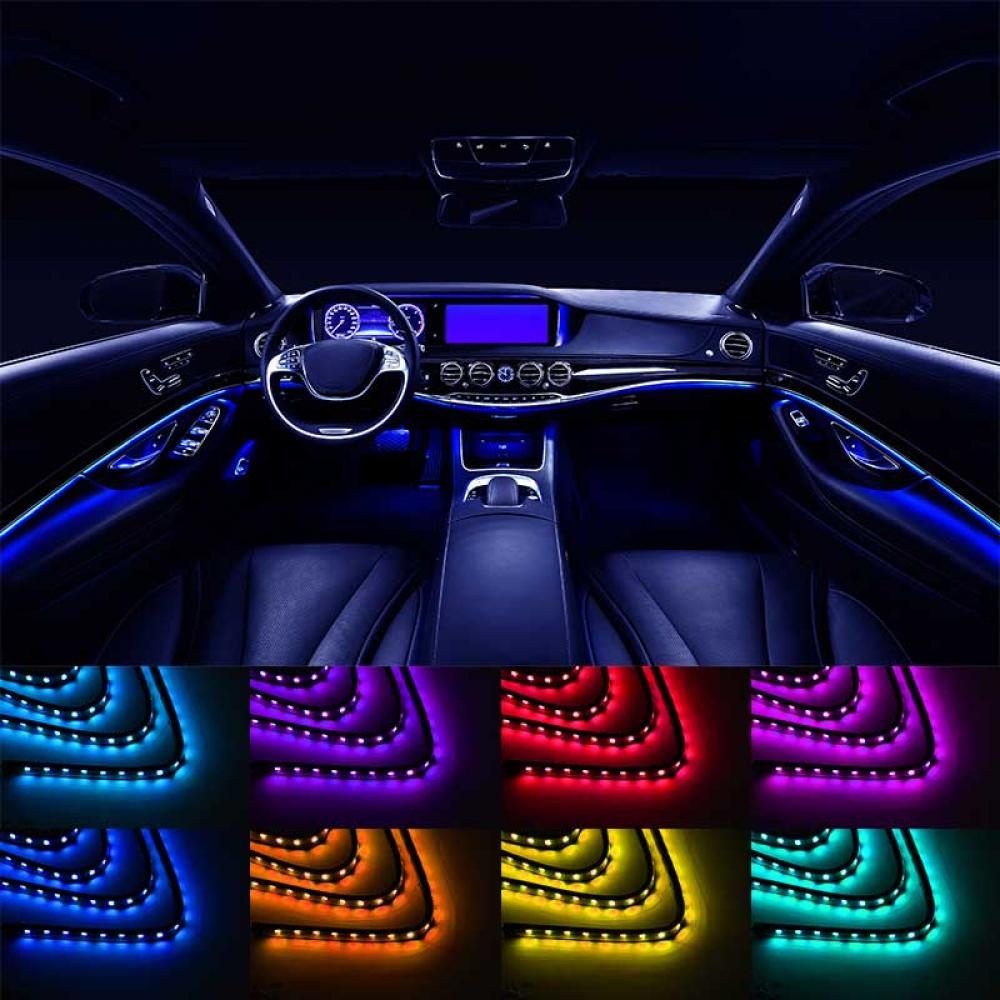 Banda LED lumini ambientale auto 12V cu telecomanda, control muzical 4x267mm RGB, Cod: BK79086, Brand: BRECKNER GERMANY