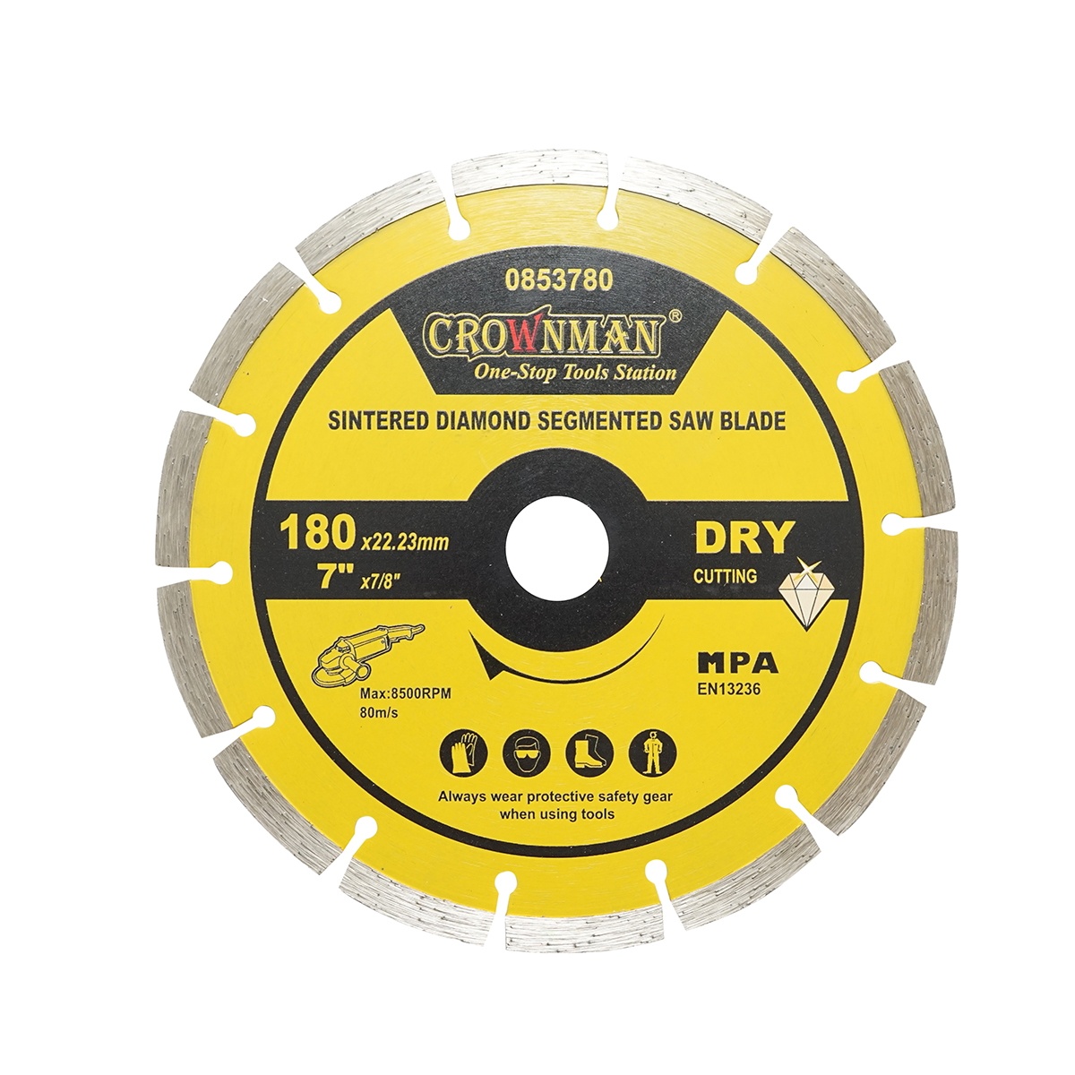 Disc diamantat segmentat 180x22.23mm, viteza max. 8500rpm, taiere uscata pentru beton, piatra, granit, marmura , Cod: DISPT15 , Brand: CROWNMAN
