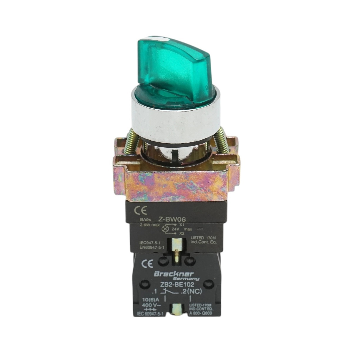 bloc masura monofazat Selector 2 pozitii cu retinere si indicator semnalizare LED verde 1NO+1NC, 24V, LAY5 Breckner Germany, BRECKNER GERMANY, BK76426
