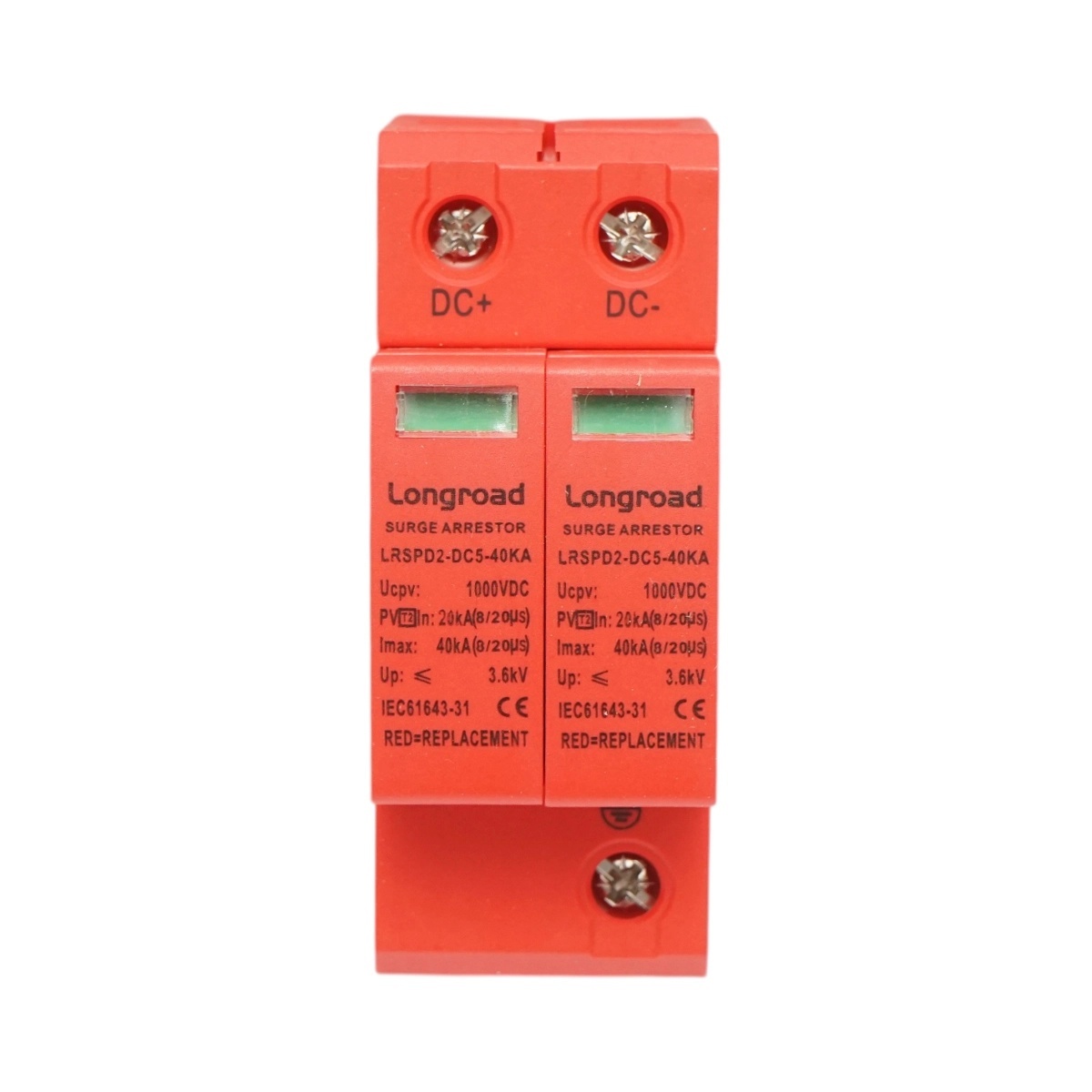 0 Descarcator supratensiune cu semnalizare sisteme fotovoltaice DC 2P tip C 1000VDC LRSPD2-DC5-40KA Longroad, DISHT37