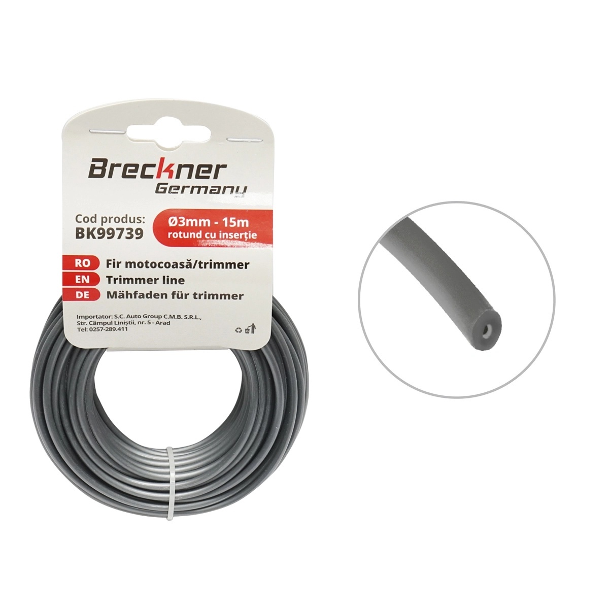 aragaz metalica Fir rotund cu insertie metalica pentru motocoasa 3mmx15m Breckner Germany, BRECKNER GERMANY, BK99739