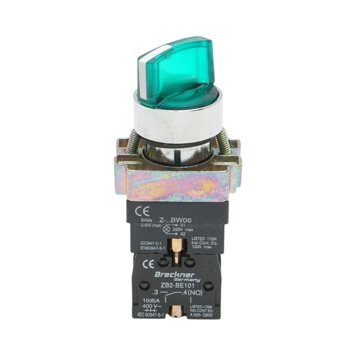 bloc masura monofazat Selector 2 pozitii cu retinere si indicator semnalizare LED verde 1NO+1NC, 220V, LAY5 Breckner Germany, BRECKNER GERMANY, BK76427
