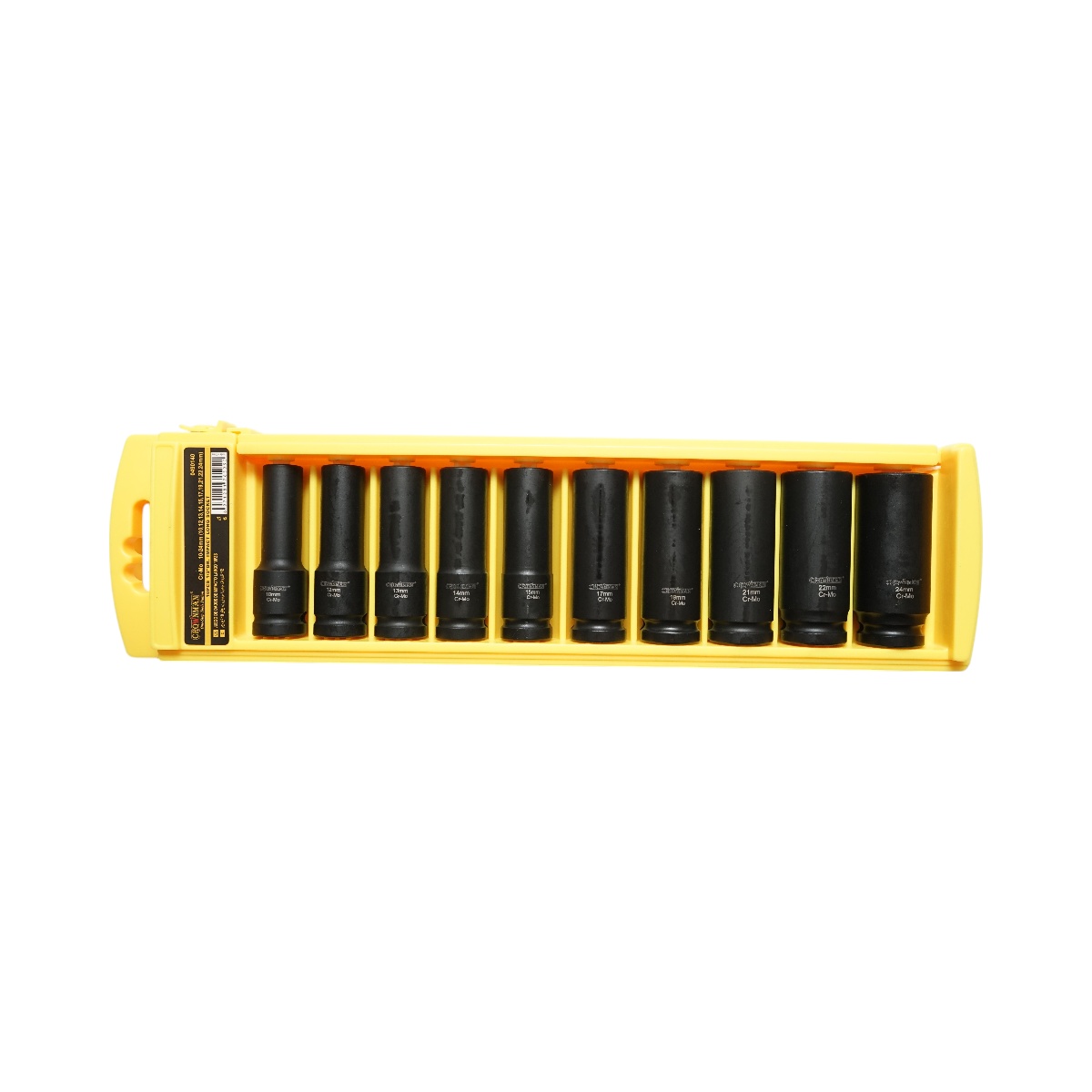 Set 10 chei tubulare de impact lungi 10-24mm, patrat 1/2 inch, material Cr-Mo, standard DIN 3121, industrial , Cod: DISPT46 , Brand: CROWNMAN