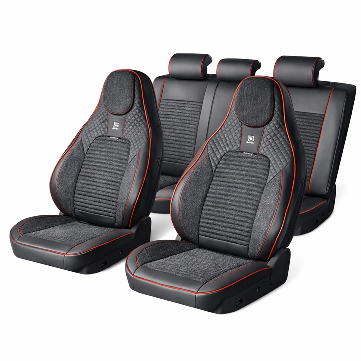 scaune premium Set huse scaune auto Premium Negru-Rosu universale, design sport ergonomic, piele ecologica cu insertii textile, fata + spate 11 piese, DISVG58