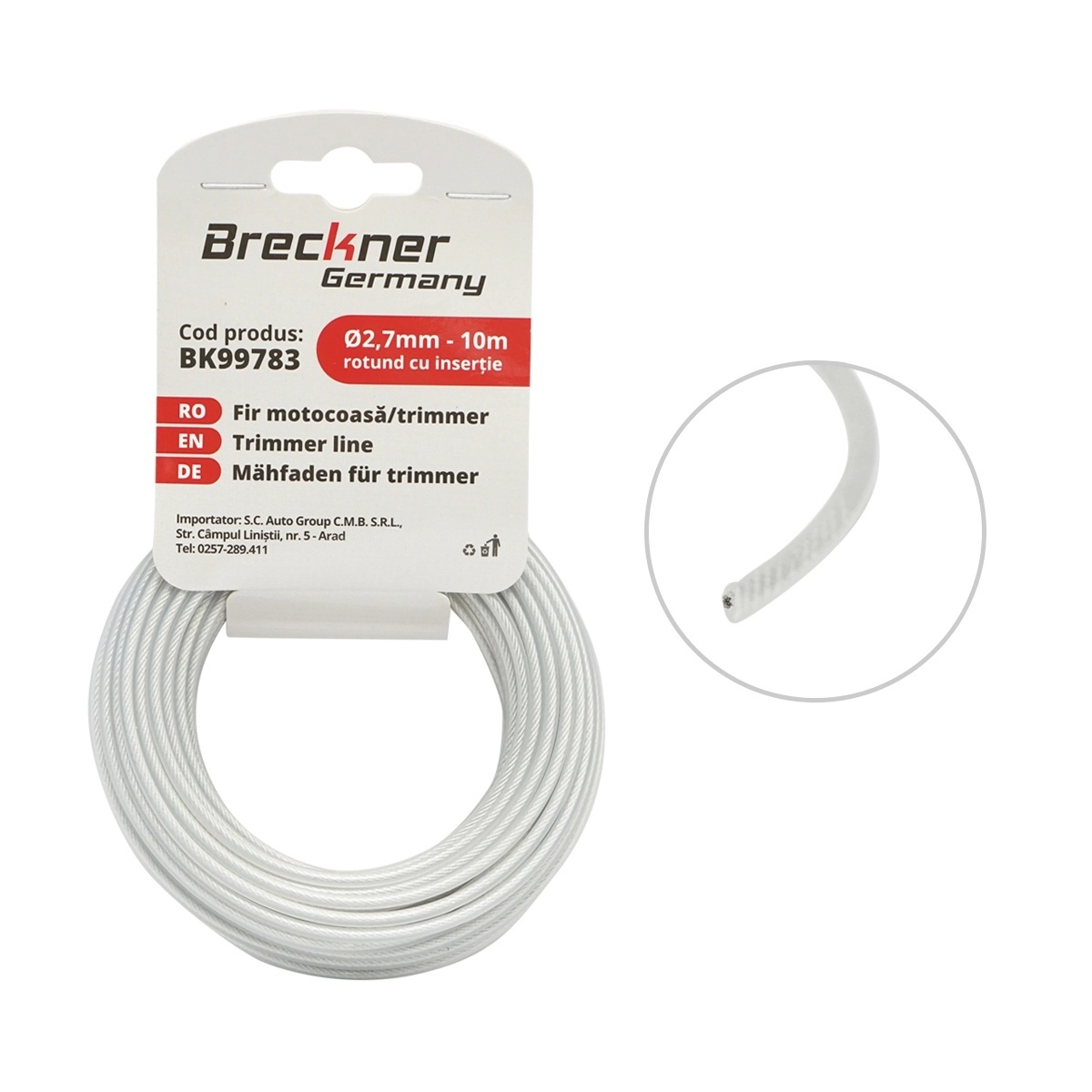 aragaz metalica Fir rotund cu insertie metalica pentru motocoasa 2.7mmx10m Breckner Germany, BRECKNER GERMANY, BK99783