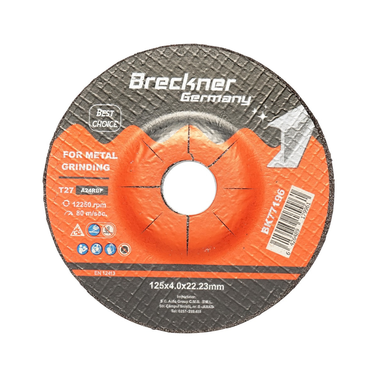 Panza disc, flex, pentru taiat si polizat metal, T27, 125x4x22mm, Cod: BK77196 Echivalență: DISGX15, Breckner Germany