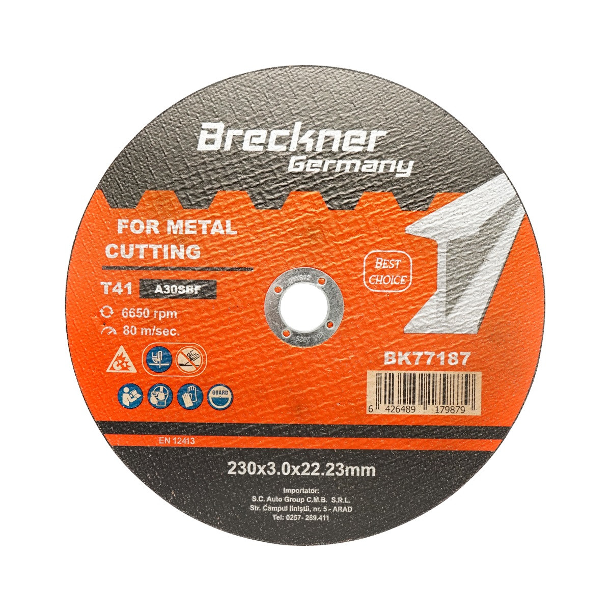 Panza disc, flex, pentru taiat si polizat metal, T41, 230x3.0x22mm, Cod: BK77187 Echivalență: DISGX06, Breckner Germany