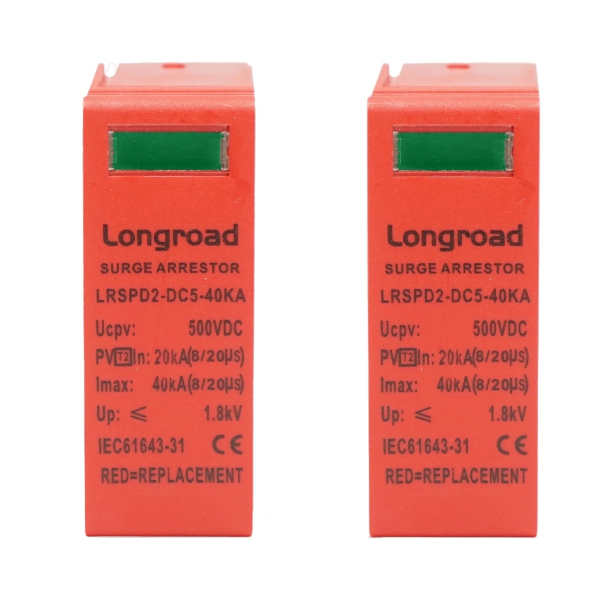 descarcator supratensiune Set 2 cartuse descarcator supratensiune sisteme fotovoltaice DC tip C 500VDC 2P 40kA LRSPD2-DC5-40KA Longroad, BK76996