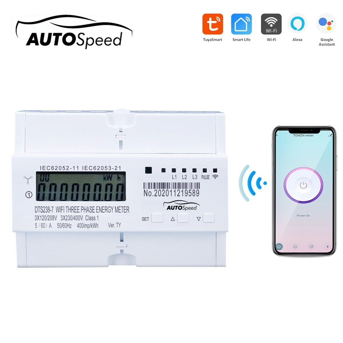 Smart Meter trifazic 380V, 80A, DTS238-7 WIFI compatibil cu Tuya, Smart Life, contor inteligent energie si putere electrica, Cod: DISLK76, Brand: