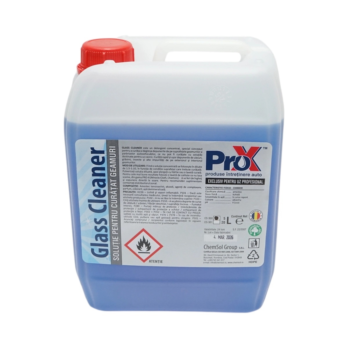 dispozitiv de sters geamuri Solutie curatare geamuri auto concentrata profesionala Glass Cleaner Pro-X 5L, AAB423