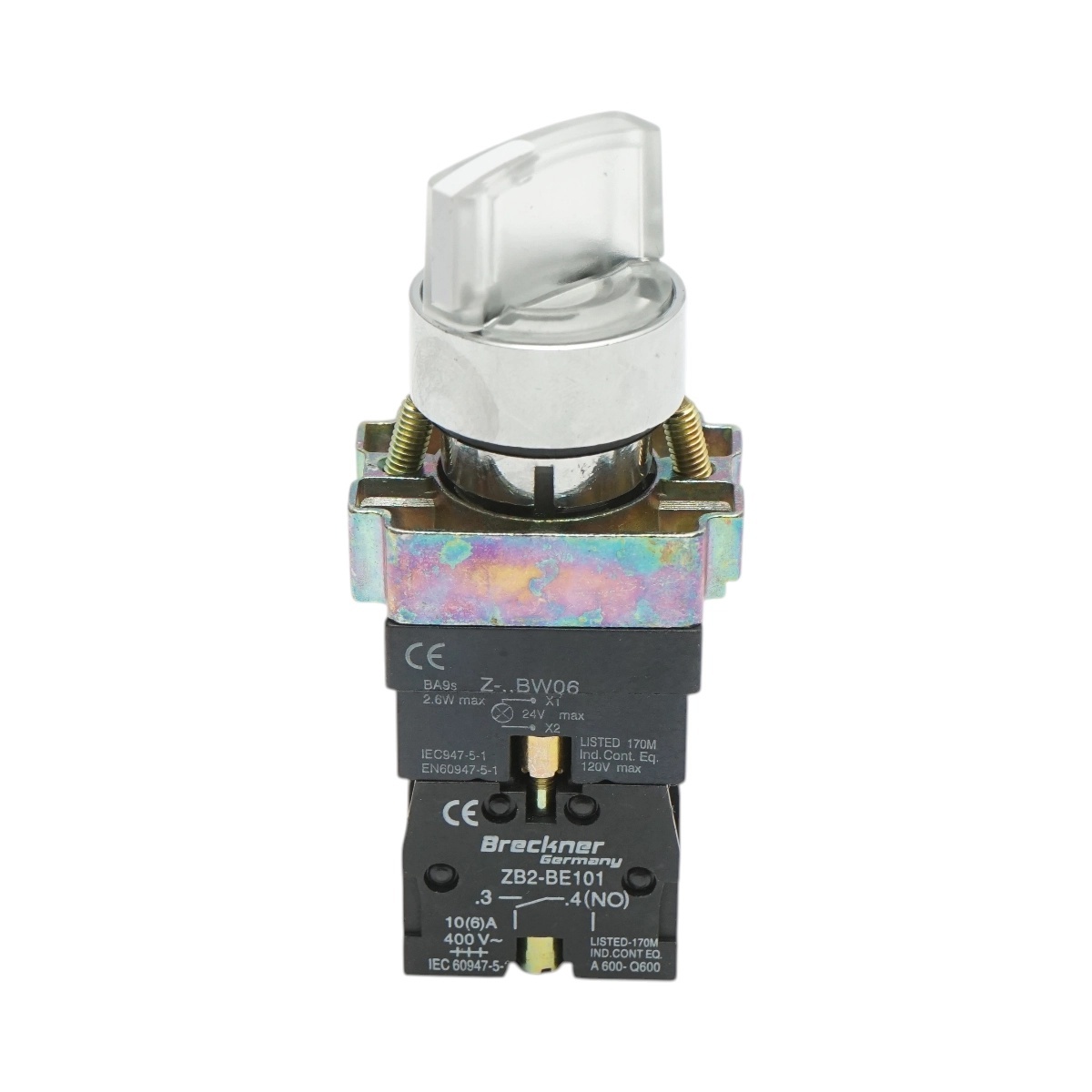bloc masura monofazat Selector 2 pozitii cu retinere si indicator semnalizare LED alb 1NO+1NC, 24V, LAY5 Breckner Germany, BRECKNER GERMANY, BK76430