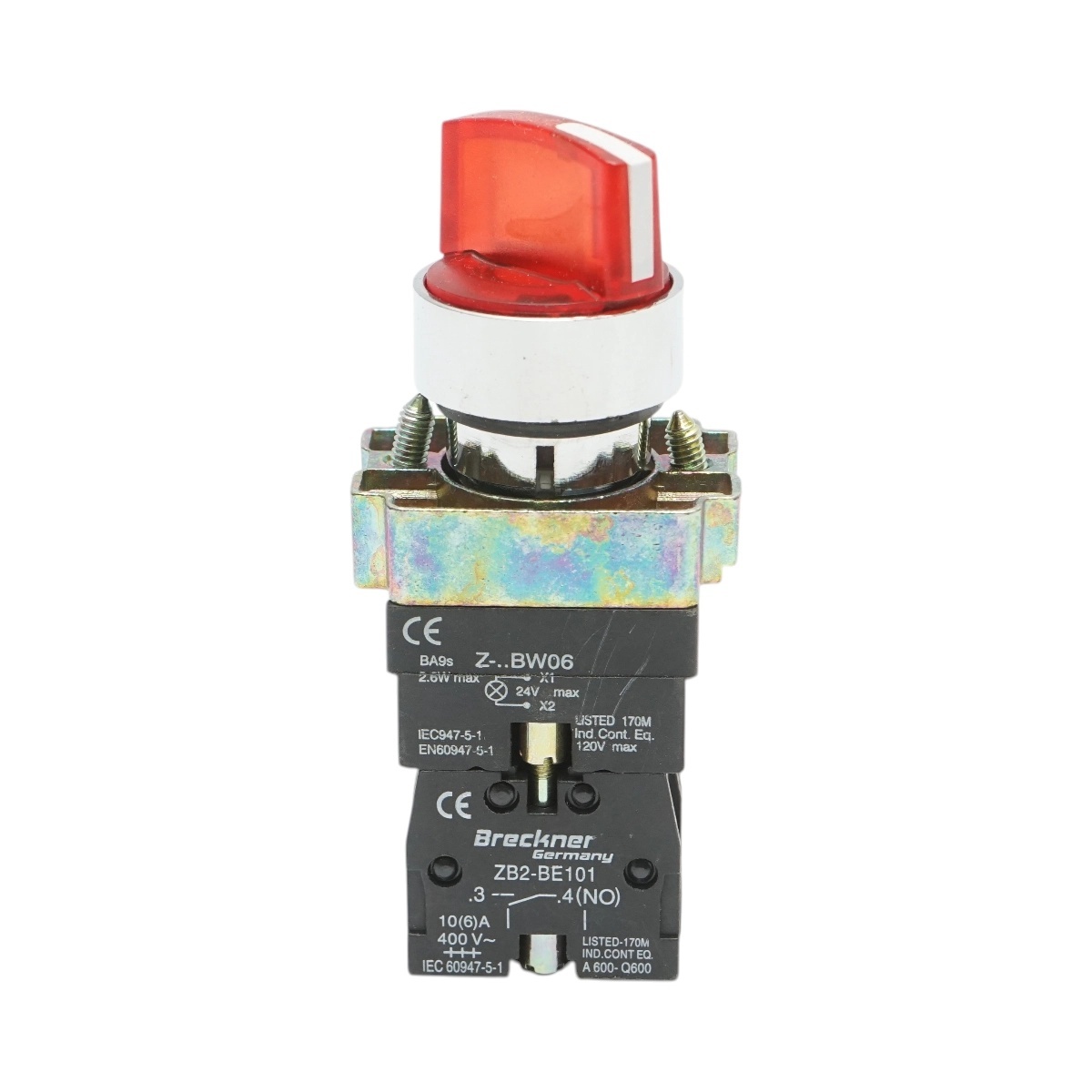 bloc masura monofazat Selector 2 pozitii cu retinere si indicator semnalizare LED rosu 1NO+1NC, 24V, LAY5 Breckner Germany, BRECKNER GERMANY, BK76428