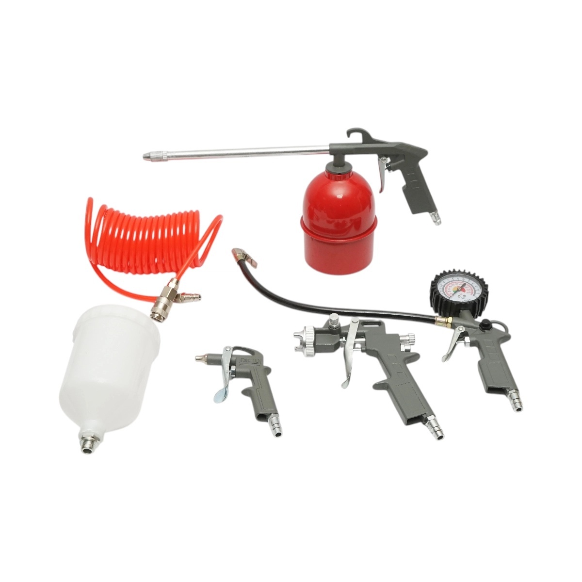 compresor aer auto Set 5 piese aer comprimat cu furtun spiralat 5m, pistol spalat, vopsit, umflat si suflat aer, DISRK50