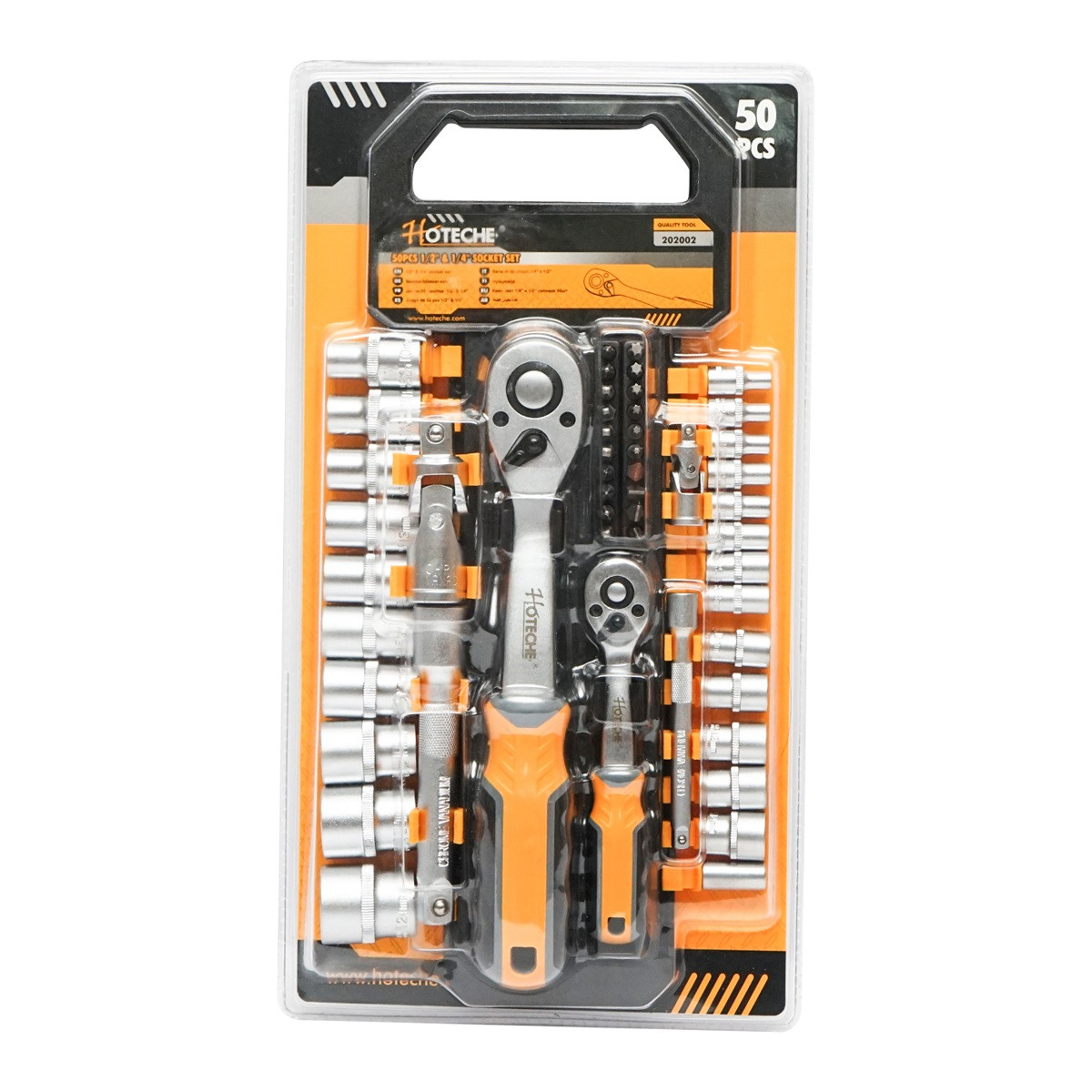 Set clicheti, 1/4 si 1/2, cu prelungitoare, articulatii cardanice, 20 de biti si 20 chei tubulare, 50 piese, Cod: BK92568 Echivalență: DISFP76,