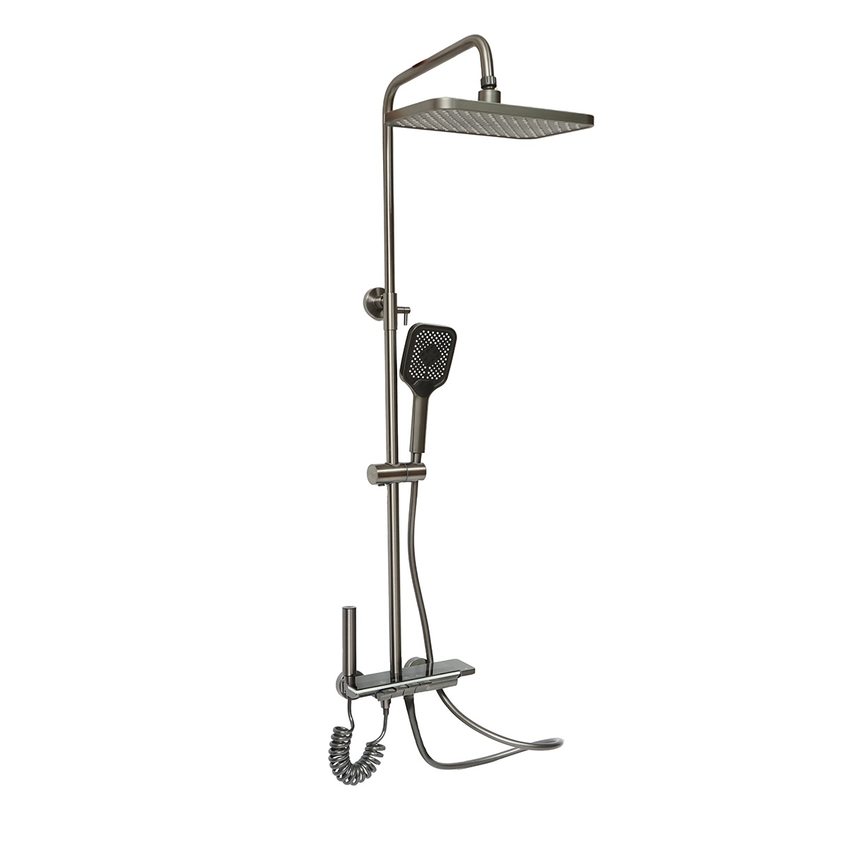 Set dus multifunctional cu termostat, afisaj digital temperatura apa, 4 functii de curgere a apei, pipa cada, dus dreptunghiular, dus de mana, dus