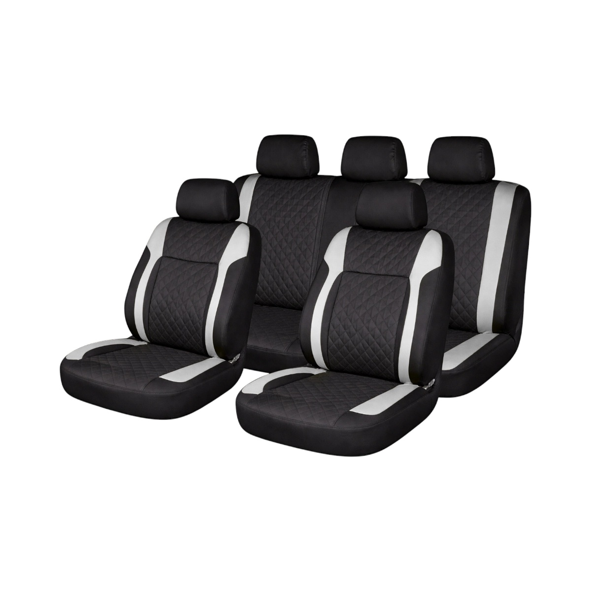 scaune de piele Set huse scaune auto universale Negru-Gri Diamond, piele ecologica matlasata, fata + spate 9 piese, DISVG55
